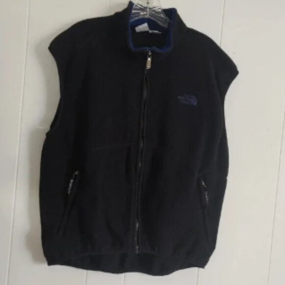 Men's Vintage 90's The North Face USA Polartec Black/Blue Fleece Vest Sz L - Picture 1 of 6